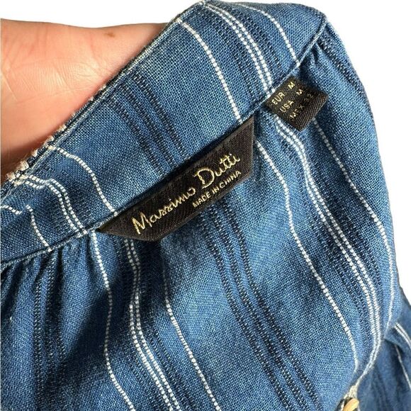 Massimo Dutti Blue Chambray Striped Embroidered Blouse Top - Picture 5 of 5